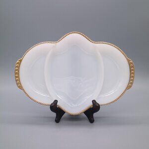 Vintage Fire-King Milkglass 11" Oblong 3 Part Relish Dish | Golden Anniversary